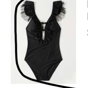 Black Tie Ruffle One Piece Swimsuit